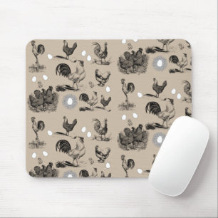 Vintage Country Chicken Rooster Egg Pattern Mouse Pad