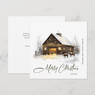Vintage Country Christmas Barn Pine Tree Corporate Holiday Card