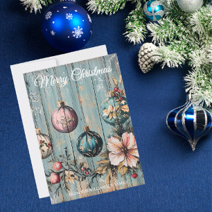 Vintage Country Christmas Rustic Farmhouse Wood Holiday Card