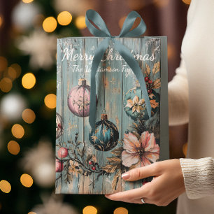 Vintage Country Christmas Rustic Farmhouse Wood Medium Gift Bag