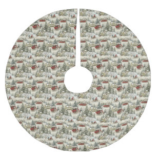 Vintage Country Christmas Scene Brushed Polyester Tree Skirt