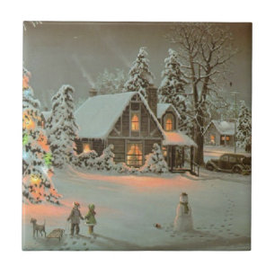 Vintage Country Christmas Scene Ceramic Tile