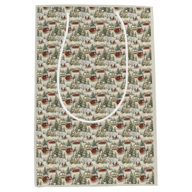 Vintage Country Christmas Scene Medium Gift Bag (Front)