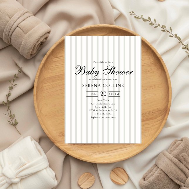 Vintage Country Club Striped Sage Baby Shower Invitation (Creator Uploaded)