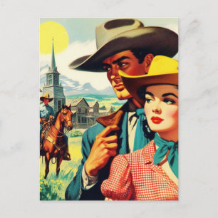 Vintage Country Couple Illustration Postcard