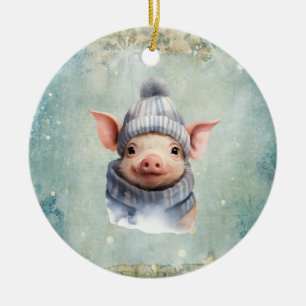 Vintage country cute Pig Christmas Ceramic Ornament