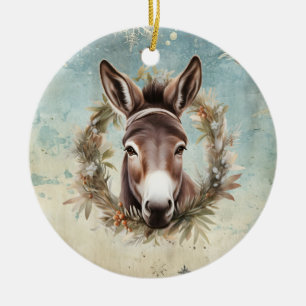 Vintage country Donkey Christmas Ceramic Ornament
