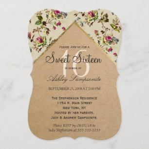 Vintage Country Floral & Gold Trim Recycled Paper Invitation