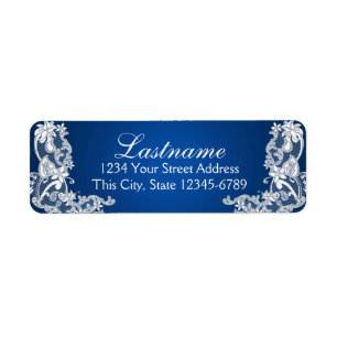 Vintage Country Floral Lace Sapphire Blue Return Address Label