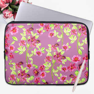 Vintage Country Garden Flowers Pink Green Laptop Sleeve