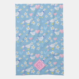 Vintage Country Geese Pattern Monogram Tea Towel