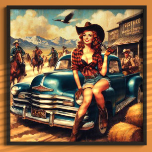 Vintage Country Girl Illustration Poster