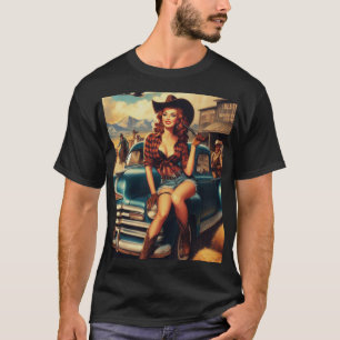 Vintage Country Girl Illustration T-Shirt