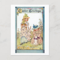Vintage Country Girls with Easter Bunnies & Chicks