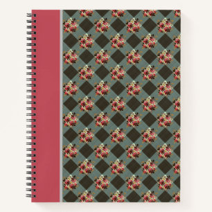 Vintage Country Grey Gingham Floral Notebook