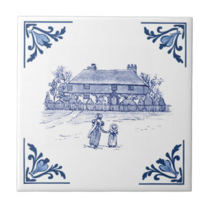Vintage Country House Home Delft Blue & White Ceramic Tile