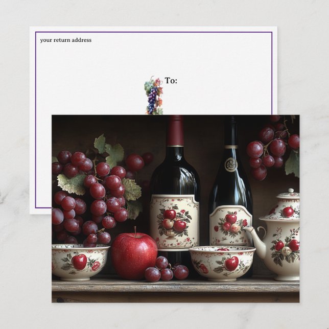  Vintage Country Kitchen Wine Grapes Apples Postcard (Front/Back)