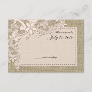 Vintage Country Lace Design and Burlap Blush RSVP Card