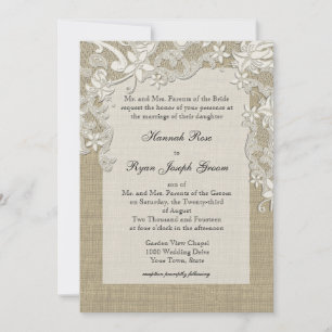 Vintage Country Lace Design and Burlap Invitation