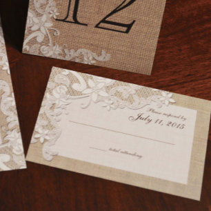 Vintage Country Lace Design and Burlap RSVP Card