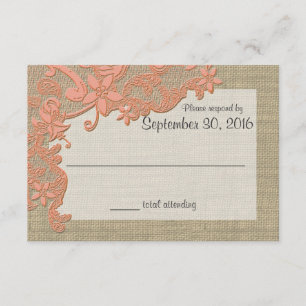 Vintage Country Lace Design Coral RSVP Card