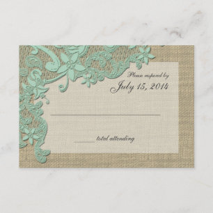 Vintage Country Lace Design Mint Green RSVP Card