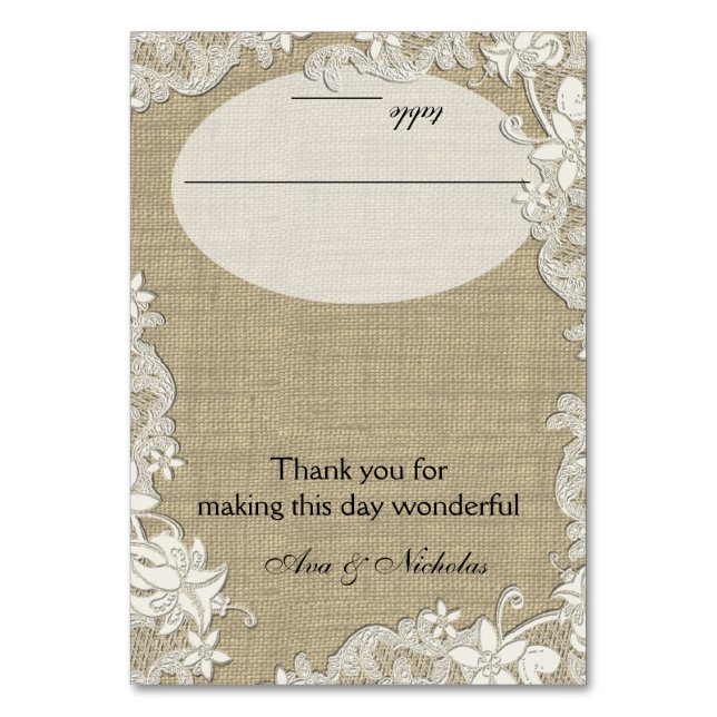 Vintage Country Lace Design Seating Card (Front)