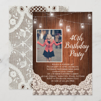 Vintage Country Lights 40th Birthday Party Photo Invitation