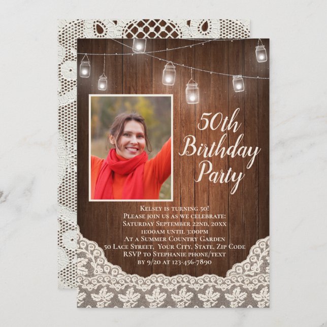 Vintage Country Lights 50th Birthday Party Photo Invitation (Front/Back)