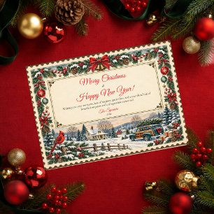 Vintage Country Merry Christmas Happy New Year Holiday Card