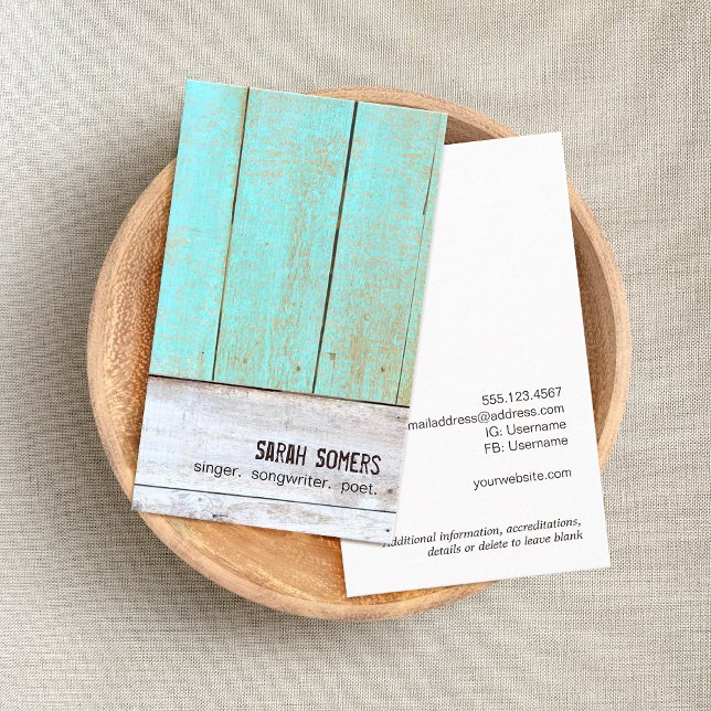 Vintage Country Nature Rustic Turquoise Wood Business Card (Creator Uploaded)