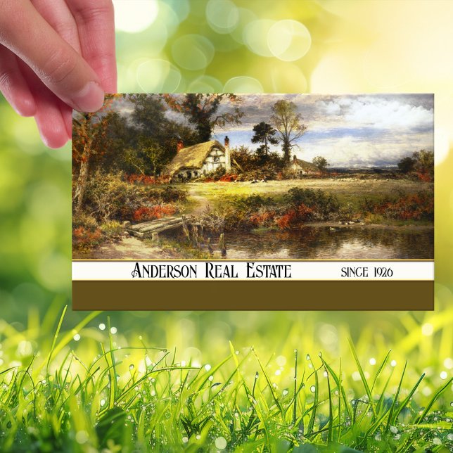 Vintage Country Painting Real Estate Business Card (Business card with vintage painting of the country side - nice a for rural based real estate agent)