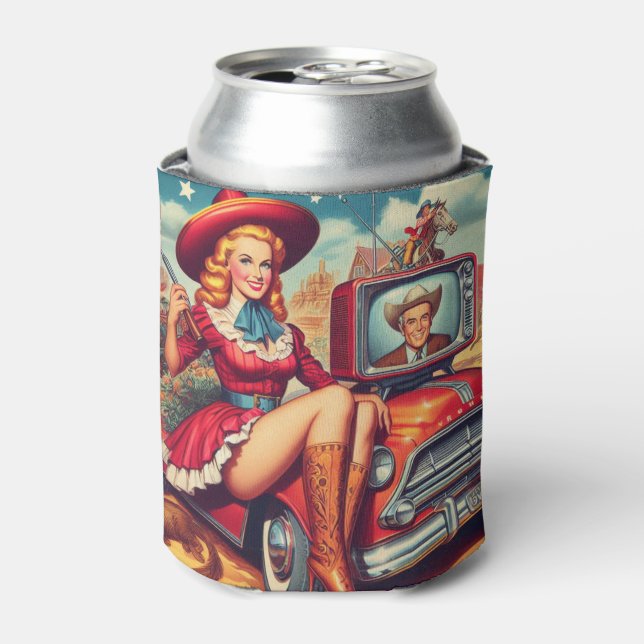 Vintage Country Pin-Up Illustration Can Cooler (Can Front)