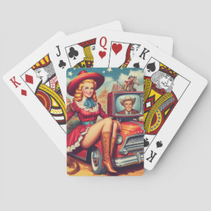 Vintage Country Pin-Up Illustration Playing Cards