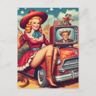 Vintage Country Pin-Up Illustration Postcard