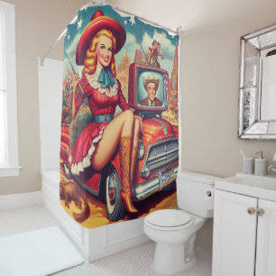 Vintage Country Pin-Up Illustration Shower Curtain