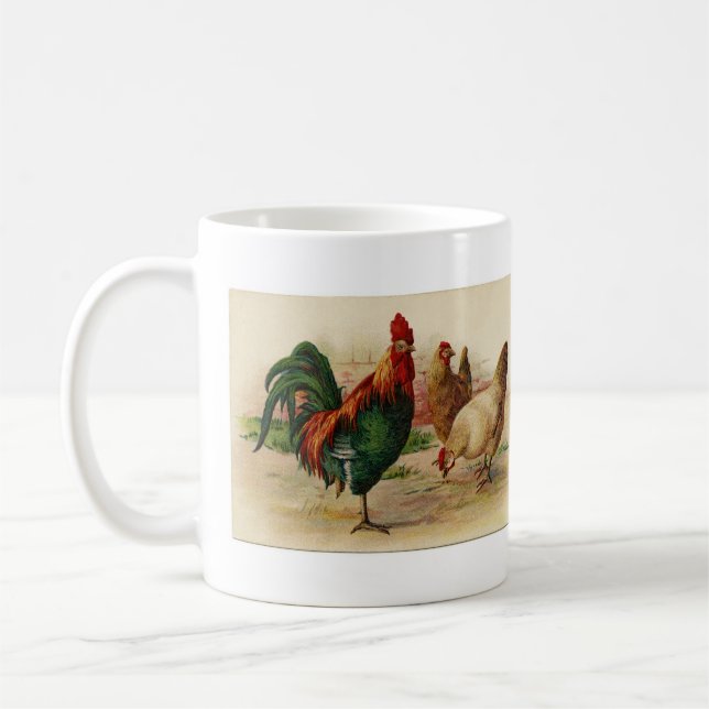 Vintage Country Rooster and Chicken mug (Left)