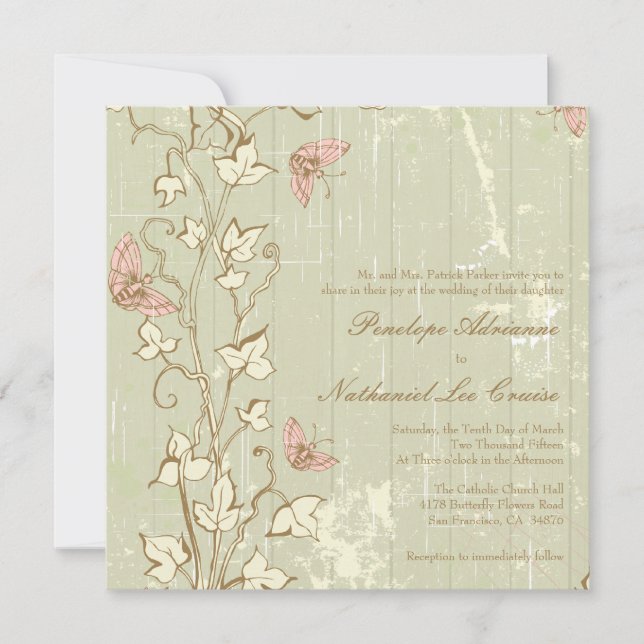 Vintage country rustic cream wedding invitation (Front)