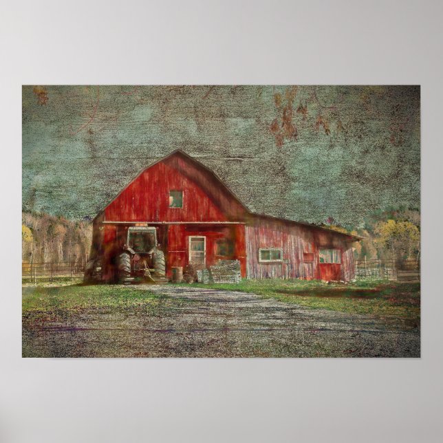 Vintage Country Rustic Old Red Texture Barn Poster (Front)