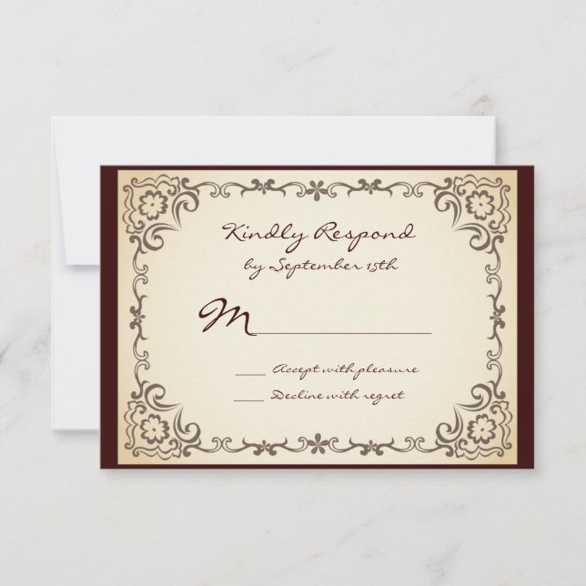 Vintage Country Scroll Frame Wedding RSVP Cards (Front)