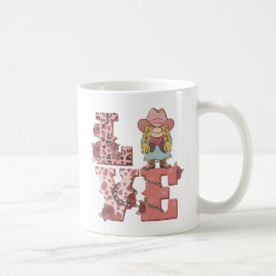 Vintage Country-Style "Love" with a Blonde Cowgirl Coffee Mug