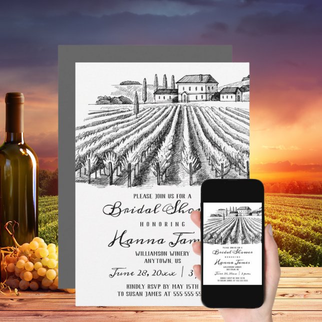 Vintage Country Vineyard Winery Bridal Shower Invitation (Creator Uploaded)