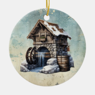 Vintage country watermill Christmas Ceramic Ornament