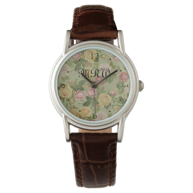 Vintage Country Weathered Floral Monogrammed Watch (Front)