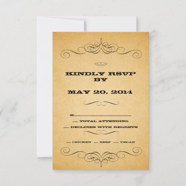 Vintage Country Wedding RSVP Swirls (Front)
