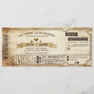 Vintage Country Western Themed Ticket Wedding Invitation