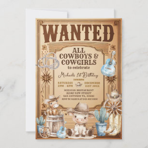 Vintage Country Western Wanted Birthday Invitation