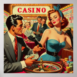 Vintage Couple Casino Illustration Poster