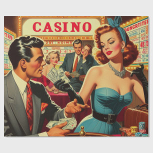 Vintage Couple Casino Illustration Wrapping Paper