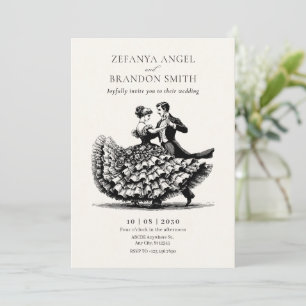 Vintage couple dancing wedding invitation